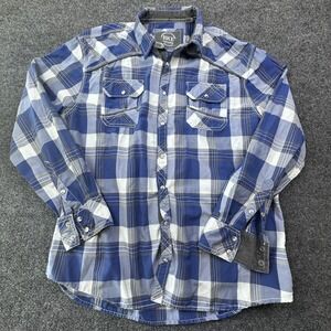 BKE Shirt Mens Large Blue Plaid Snap Button Long Sleeve Relaxed Fit Casual